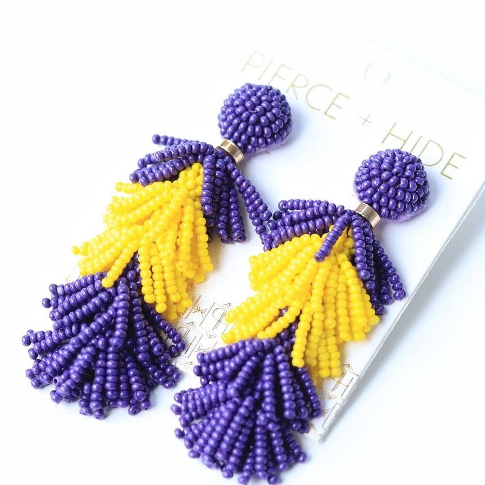 Purple Yellow Tiered Tassel Earrings